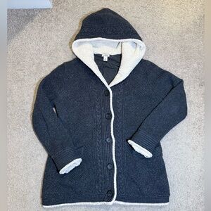 L.L. Bean Women’s Sherpa Trimmed Hooded Cardigan‎ Button-Up Jacket Sz Petite XS